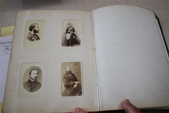 A Victorian photograph album containing 224 cabinet photographs of military figures, politicians, dignitaries, etc., qto, green moroc